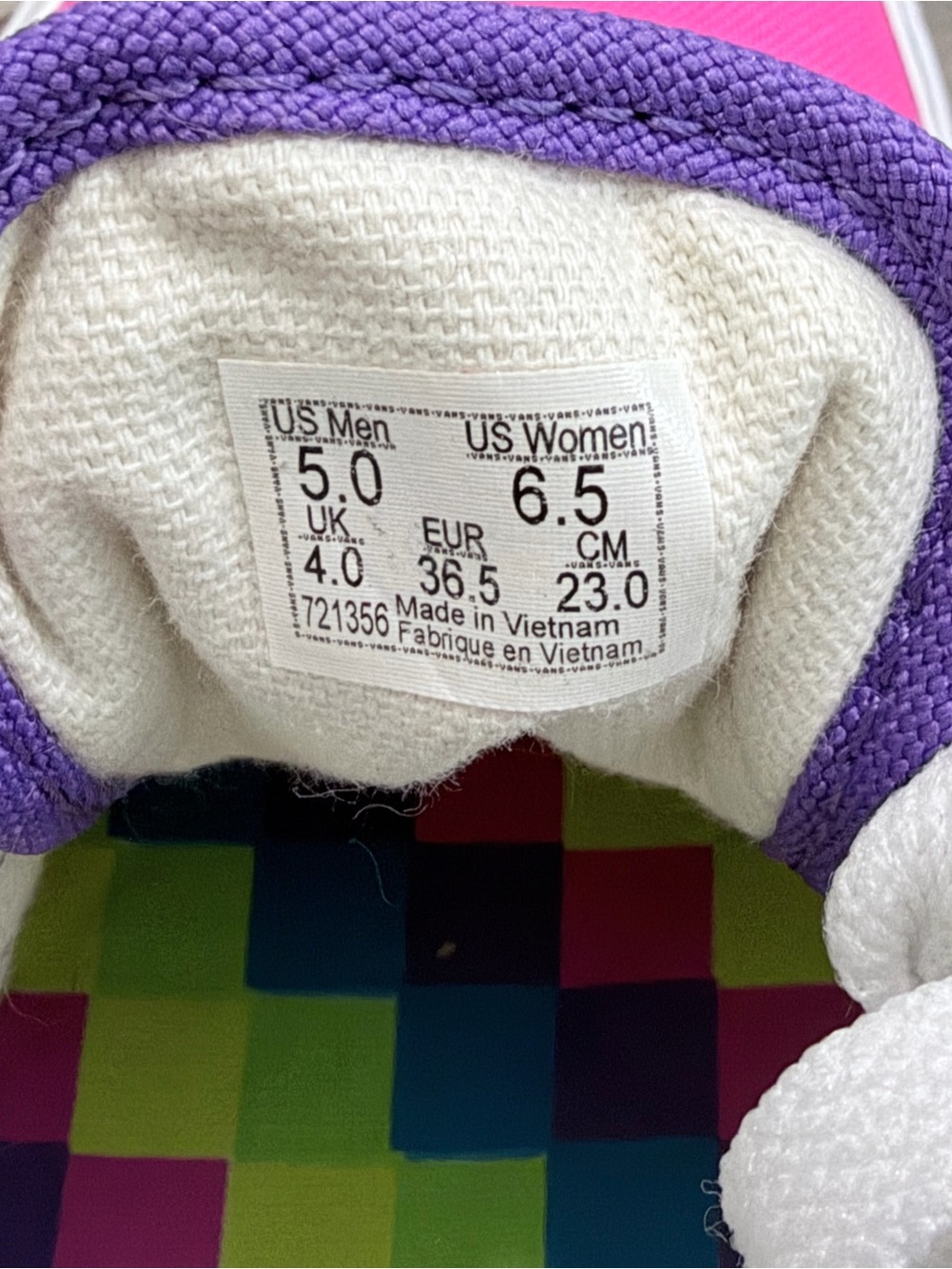Vans Old School Neon Multi Colorblock Sneakers Pink/Blue/Yellow/Purple M5 W6.5 - Picture 8 of 11